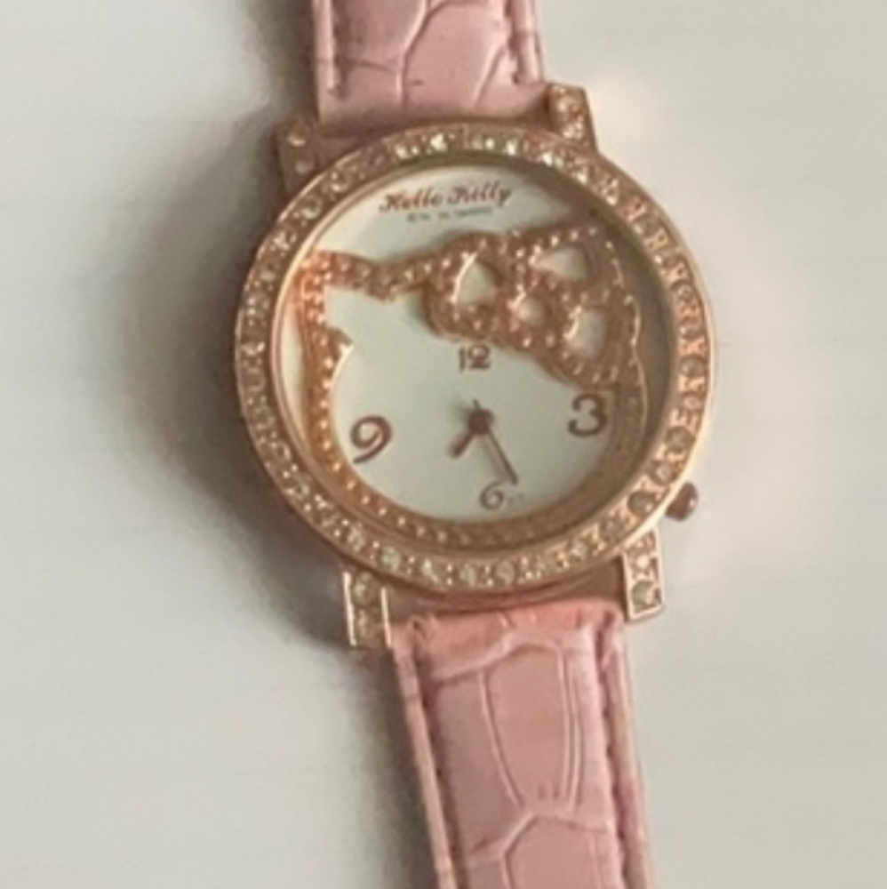 Hello kitty pink leather watch w/ rhinestones